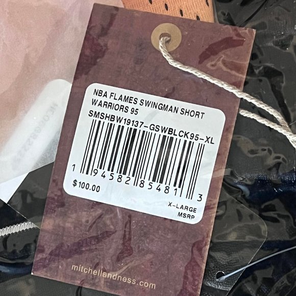 Men's Mitchell & Ness NBA Golden State Warriors Black 95 Flames Swingman Shorts - Picture 5 of 9